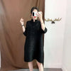 Women Pleated Single Breasted Dress Stand Theree Quarter Sleeve Tide Spring 2F0095