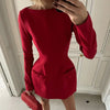 Bows Splice Long Sleeve Mini Dress Elegant Office Woman Solid Bodycon Club Party Dresses Autumn High Waist