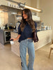 Women's Casual Loose Straight Denim Pants with Five-Pointed Star Design