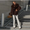 Elegant Faux Fur Thicken Jackets Women's Long Sleeves Pockets Patchwork Belts Hoodie Coat Winter Chic Warm Outerwear