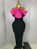 Stereoscopic Red Flowers Sexy Off The Shoulder Ankle Lenght Bandage Dress Woman Birthday Party Vestido Wedding Party Outfit