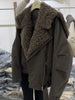 Winter Faux Fur Collar Padded Jacket Women Army Green Oversized Warm Thick Coat Drawstring Waist Streetwear Chic Tops