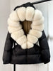 Lagabogy Winter Women Big Real Fox Fur Collar 90%White Duck Down Coat Female Streetwear Loose Hooded Warm Puffer Jacket