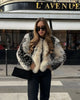 Women Color Block Faux Fur Coat Casual Round Neck Long-sleeved Fluffy Warm Crop Coats Winter Lady Chic Daily Street Jacket