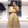 Women's Trench Style Midi Dress Stand Collar Cape Overlay Short Sleeve Belted Waist A‑Line Dresses Autumn Elegant Office Outfits