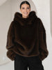 Women's Faux Fur Coats Hooded Patchwork Zipper Cropped Jackets Street Female Lantern Long Sleeves Loose Autumn Winter Outerwears