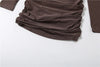 Elegant Shoulder Padded Dress Women Turtleneck Ruched Sexy Classic Office Commute Simple Peach Hip Slim Mini Bodycon