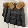 Real Fox Fur Down Coat Female Autumn Winter Warm Hooded Real Fur Duck Down Jacket Long Sleeves Outerwear Women Puffer Jacket