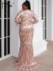 Black Sequin Plus Size Party Dress Elegant Women O-neck Long Sleeve Bodycon Mermaid Prom Dresses Large Size Evening Gown