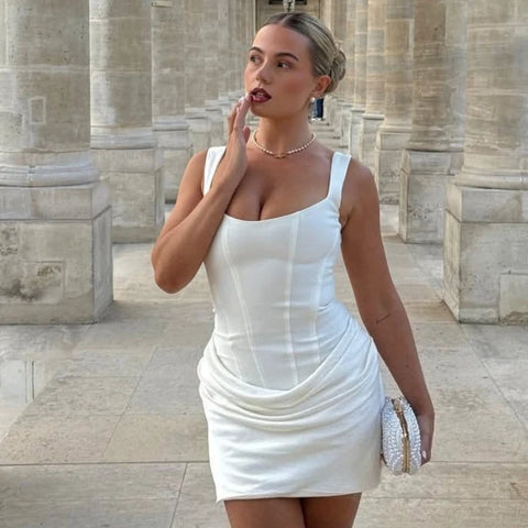 Women's Sexy Back Lace Up Draped Elegant Dress Mini Bodycon Corset Dress Brown Club Party Evening Gown