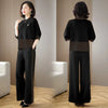 Middle-aged mother Suit Spring Autumn Loose Plaid Patchwork Top+Wide leg pants Two-piece Women's Clothing Sets