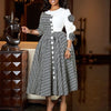 Elegant Dresses for Women Fall African 3/4 Sleeve Party Birthday Robe Chic 3D Flower Plaid Evening A-Line Dress