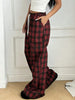 Plaid Pants for Women, High Waist Drawstring Wide Leg Trousers, Casual Streetwear Lounge Pants