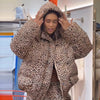Winter Leopard Print Thicken Coat Pants Women Set Long Sleeve Zippers Hooded Jacket Wide Leg Trousers Lady Outfit