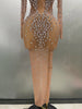 Sexy Shinny Rhinestone Stretch Mesh Transparent Long Dress 2025New Women Evening Birthday Party Prom Nightclub Singer Stage Wear