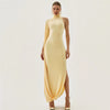 Elegant Split Turtleneck Sexy Maxi Dress Women Gown One-shoulder High Waist Bodycon Solid Club Party Long Dress 2626
