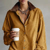 French Contrast Lapel Button Shirt Dress Woman Retro Solid Suede Loose Mini Short Dress Autumn Long Sleeve Pocket Pullover Dress