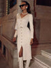 Elegant Evening Dress Women V Neck Long Sleeve Patchwork Button Slit Sweater Dresses Autumn Winter Knit Maxi Dress
