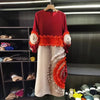 Pleated Tie Flower Long Sleeve Women's Dress Chic Loose Colorblock Patchwork Design Beading Famale Clothing 2DB6651
