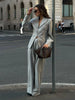 Elegant Button Jacket Pants Suit Women Solid Loose Full Sleeve Lapel Jackets Straight High Waist Trousers Suit