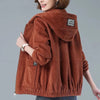 Corduroy Short Coat 5XL Women's Spring Autumn Korean Loose Solid Hooded Jacket Casual Female Zipper Coat Tops