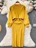 Winter Women Knitted Sets Breading Long Sleeve Pearl Sweater+Knitted Camis Dress Sets Sweater Suits