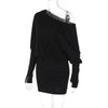Women's Off-Shoulder Mini Dress Long Sleeve Oblique Neck Bodycon Sexy Short for Party Club Fall Winter