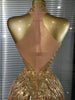 White Golden Color Women Sexy Off the Shoulder Shining Sequins Beading Bodycon Mid-calf Dress Birthday Photoshoot Stage Wear