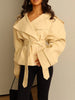 Spring Autumn Solid Women Short Windbreaker Stand Collar Long Sleeve Belt Single Breasted Female Coat Elegant Lady Outwear