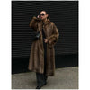 Women Brown Faux Fur Open Front Cardigan Coat Long Sleeve Collarless Loose Plush Outerwear Lady Elegant Winter Warm Furry Jacket