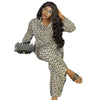 Autumn Set Woman 2 Piece Printing Long Sleeves Lapel Shirt High Waist Loose Wide Leg Pants Pant Sets Female Outfit