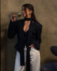 Women Elegant Striped Blazer Top Scarf Lace Up Patchwork Blazers Female Street Casual Commuting Jackets Coats