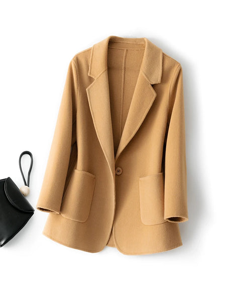 Women's Coat Pure Wool Plaids and Tweedst Camel Women's Coat Elegant Trench Coat