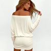 Autumn Girl Off Shoulder Pullover Women's Clothing Solid Color Long Sleeved Loose Casual Slim Pleated Hug Hips Short Dress
