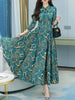 Autumn Spring Chiffon Dress Plus Size Women Casual Dresses Vestidos Female Vintage Printed Floral Full Sleeve A-line Long Dress