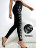 Women‘s Black Leggings with Butterfly Side Design, High Waist Sparkling Rhinestone Leggings, Stretchy for Streetw