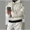 Casual Women's Polka Dot Padded Cotton Coat Pant Suit Hooded Full Sleeve Zipper Coats Straight Pants Winter Lady Ski Set