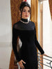 Full Sleeve Turtleneck Mesh Patchwork Long Dress Woman Elegant Velvet Slim High Waist Evening Prom Party Elegant Bodycon