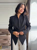 Elegant Chic Waist Cinched Blazer Women V Neck Single Breasted Lace Up Irregular Hem Jacket Lady Casual Commute Outerwear