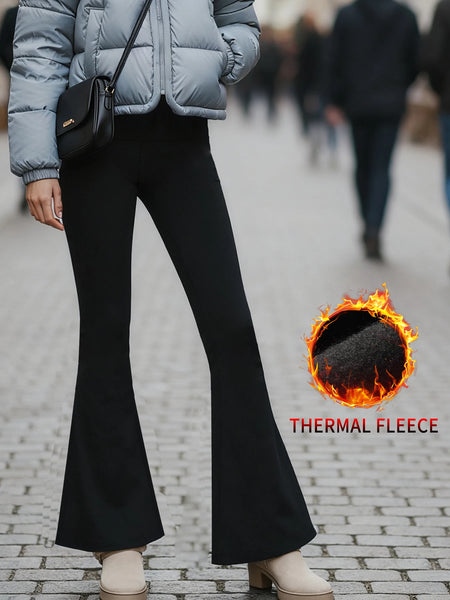 Fleece Lined Pants for Women - High Waisted Soft Flare Leggings with Tummy Control Design