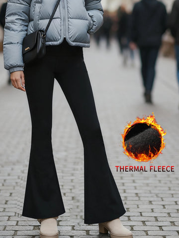 Fleece Lined Pants for Women - High Waisted Soft Flare Leggings with Tummy Control Design