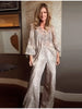 Spring Women Chic Boho Snake Print Pants Set Casual Batwing Sleeve Button Blouse & Wide-leg Pants Lady Vacation Outfits
