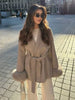 Elegant Lace Up Woolen Overcoat Women Casual Lapel V-neck Full Sleeve Loose Warm Outerwears Lady Autumn Commute Street Coat