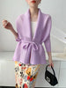 Black Tie Cardigan Design Women's Pleated Jacket Stemperament Casual Niche Three Quarter Top 2DB3365