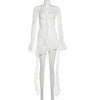 Mesh Patchwork Long Dresses Women Autumn Square Collar Flared Sleeve Ruffle Ribbon Street Sexy