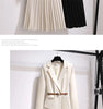 Women's Korean Blazer Patchwork Design Long Sleeve Dresses Office Lady Elegant High Waist Black Slim Pleated Midi Dress