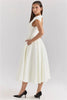 Women Circle Cut Out Back Dress Wide Shoulders and Fitted Waist Prom Dress Fluffy Hem Midi Wedding Party Dresses