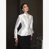 Satin Knot Button Short Coat Women Retro Full Sleeves Waist Cinching Single Breasted Coats Lady Spring Daily Wear