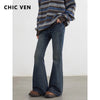 Women Jeans High Waisted Slightly Flared Slim Female Denim Pants Blue Ladies Trousers Autumn Winter
