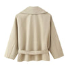 Belted Waist Cropped Trench Double Breasted Stand Collar Autumn Chic Elegant Women Coat Casual Vintage Office Lady Jacket
